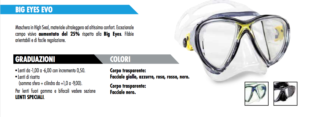 Lente per Maschera BIG EYES EVO graduata da -1.00 a -3.50 diottr
